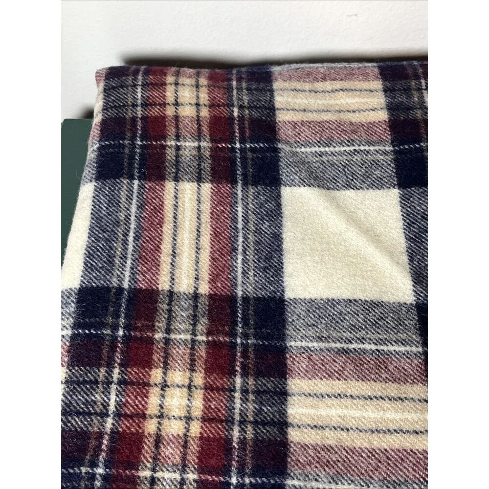 Vintage James Dalgliesh Burgundy Navy Blue Plaid 100% Wool Throw Blanket UK